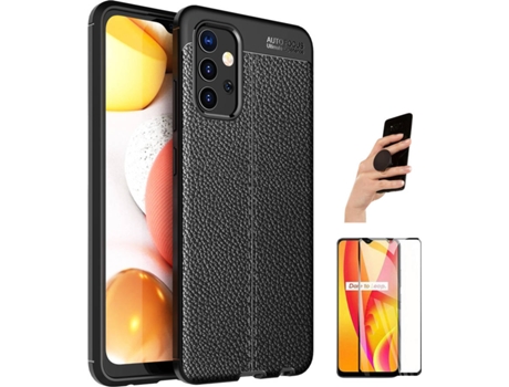 Kit Funda, Protector de Pantalla y Popsocket Samsung M32 Rugged Leather 1686 1686 Negro