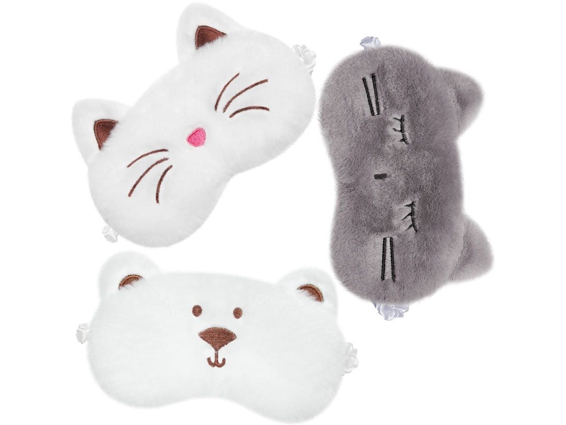 Dan26-máscara Ojos Niños 3 Piezas Diseño Animal Cute Ajustable Elástico Suave Dormir Bloqueo Luz