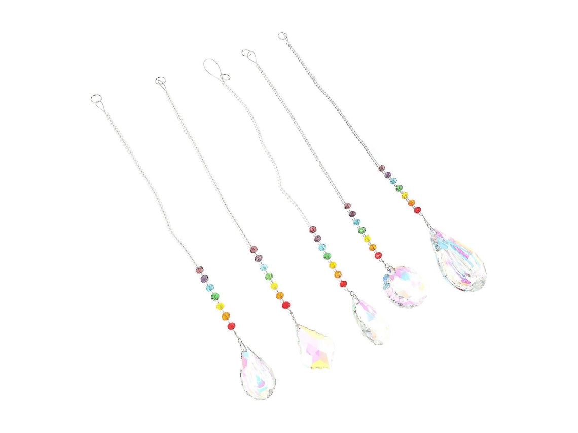 Colgantes de cadena de cristal prisma arcoíris para decoración de oficina, juego de 5 piezas con cristales artificiales.