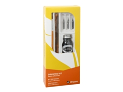 Kit de dibujo con 1 portaplumillas de madera, 3 plumillas, 1 pincel y 1 frasco de tinta china BRAUSE