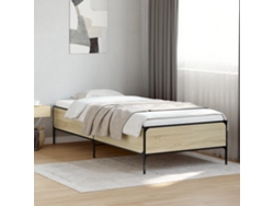 Estructura Cama Madera Ingeniería Metal Roble Sonoma 100x200 Cm
