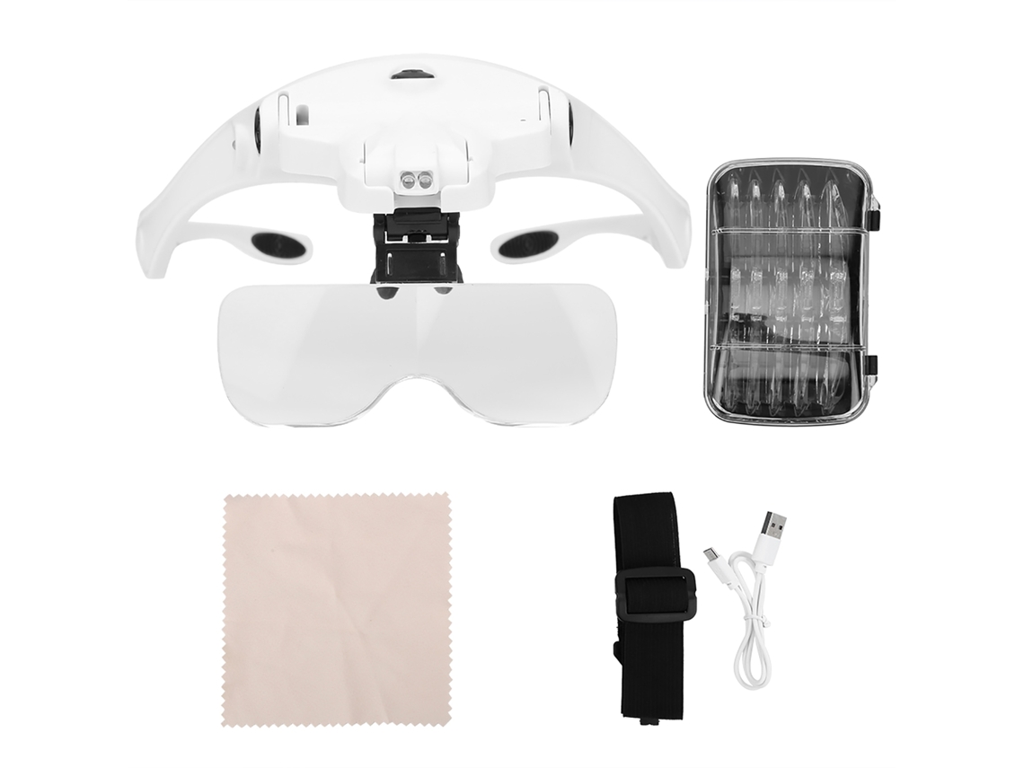 Lupa Frontal Recargable Con 2 Luces Led Ajustables Y 5 Lentes Intercambiables Para Lectura, Cirugía Y Costura.