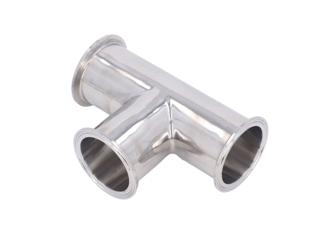 Conector de tubo em T de três vias em aço inoxidável 304 com braçadeira tripla para tubulações 60