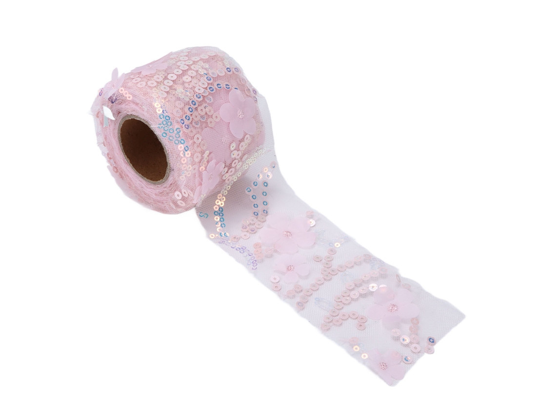 Rolo de Tule com Lantejoulas 6cm Rosa Claro Poliéster para Artesanato Diy Decoração