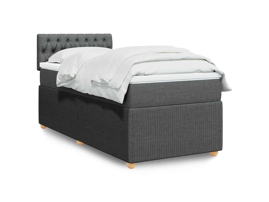 Cama Box Spring Con Colchón Tela Gris Oscuro 90x200 Cm