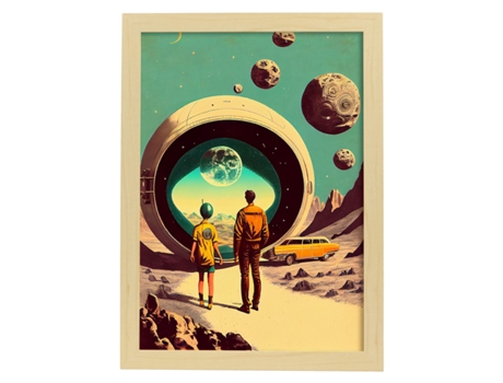 NACNIC Poster Estación Espacial En Estilo Surrealismo Cinematográfico Ilustraciones Y Grabados De Historieta Abstracta Y Artística A4 Marcos Negros