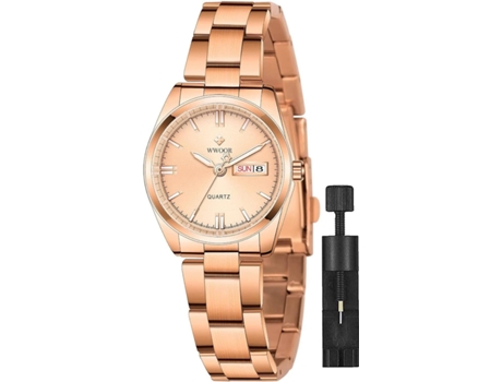 VEANXIN Relojes de pulsera impermeables con correa de malla de acero inoxidable para mujer-oro rosa