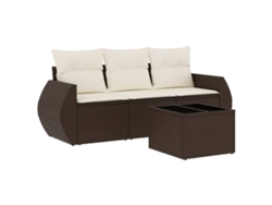 Conjunto de 4 sofás de jardín con cojines, mimbre, patas marrones, MAISON EXCLUSIVE (4 piezas)