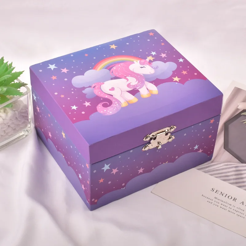(roxo Escuro) Caixa De Música Giratória Unicórnio Para Presente De Aniversário Infantil/casal, Porta-joias De Papel
