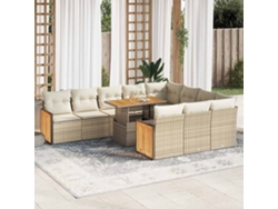 Conjunto de sofá de jardín de 11 piezas con cojines de mimbre de acacia beige de DKD Home Decor
