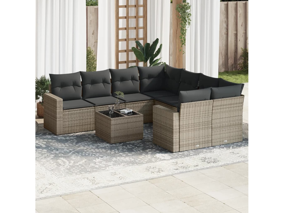 Conjunto de sofá de jardín de 9 piezas con cojines de mimbre gris de DKD Home Decor