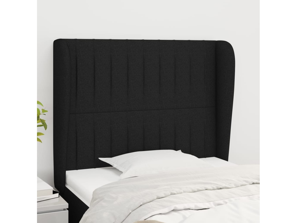 Cabecero Con Orejas De Tela Negro 83x23x118/128 Cm
