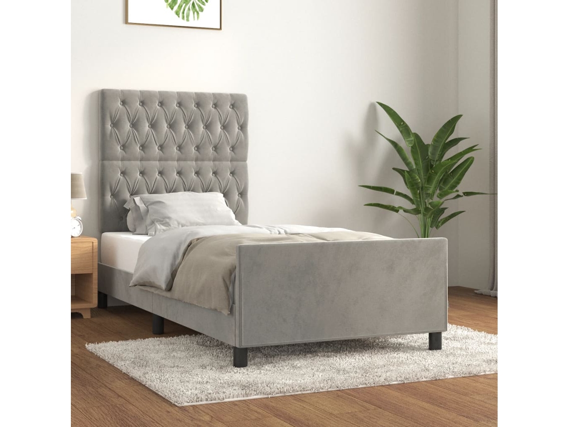 Estructura De Cama Sin Colchón Terciopelo Gris Claro 90x190 Cm
