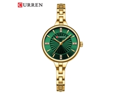 Relógio Feminino , Pulseira Casual Minimalista, Relógio Quartz com Pulseira de Aço Resistente À Água MDUG (cinta Dourada, Case Dourado e Face Verde)