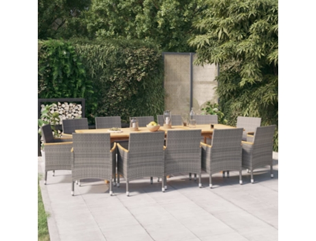 Conjunto 13 de comedor de jardín VIDAXL con cojines gris