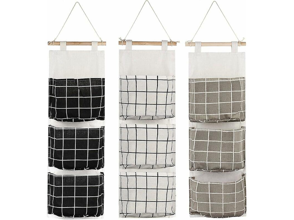 Omni-bolsa De Almacenamiento Colgante Con 3 Bolsillos Organizador De Tela Para Dormitorio Baño Cocina 3 Piezas Negro Gris Blanco