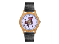 Reloj De Pulsera Unisex De Cuarzo, Estampado Animal, Escala Romana, Correa De Malla Negra.