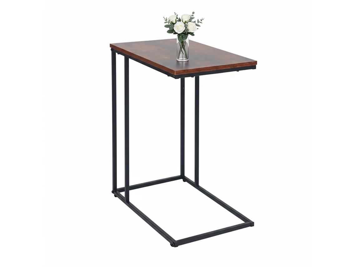 Mesa Auxiliar Relaxdays, Hbt: 64 X 50 X 35 Cm, Mdf, Hierro, Forma C, Mesa De Sofá Para Meter Debajo, Salón, Negro/marrón
