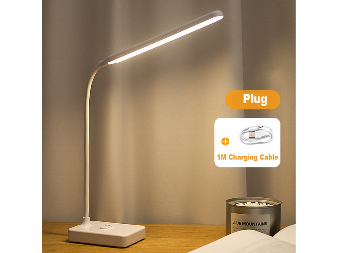 Lámpara de escritorio innovadora con batería recargable, diseño inalámbrico con puerto de carga USB, brillo y temperatura de luz ajustables para oficina.
