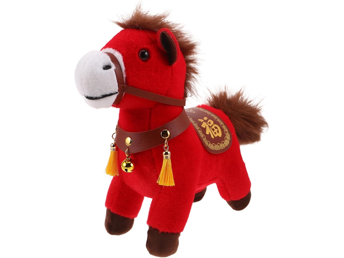 Caballo de peluche para el Año Nuevo Lunar - Adorno rojo, juguete de decoración del zodíaco chino.