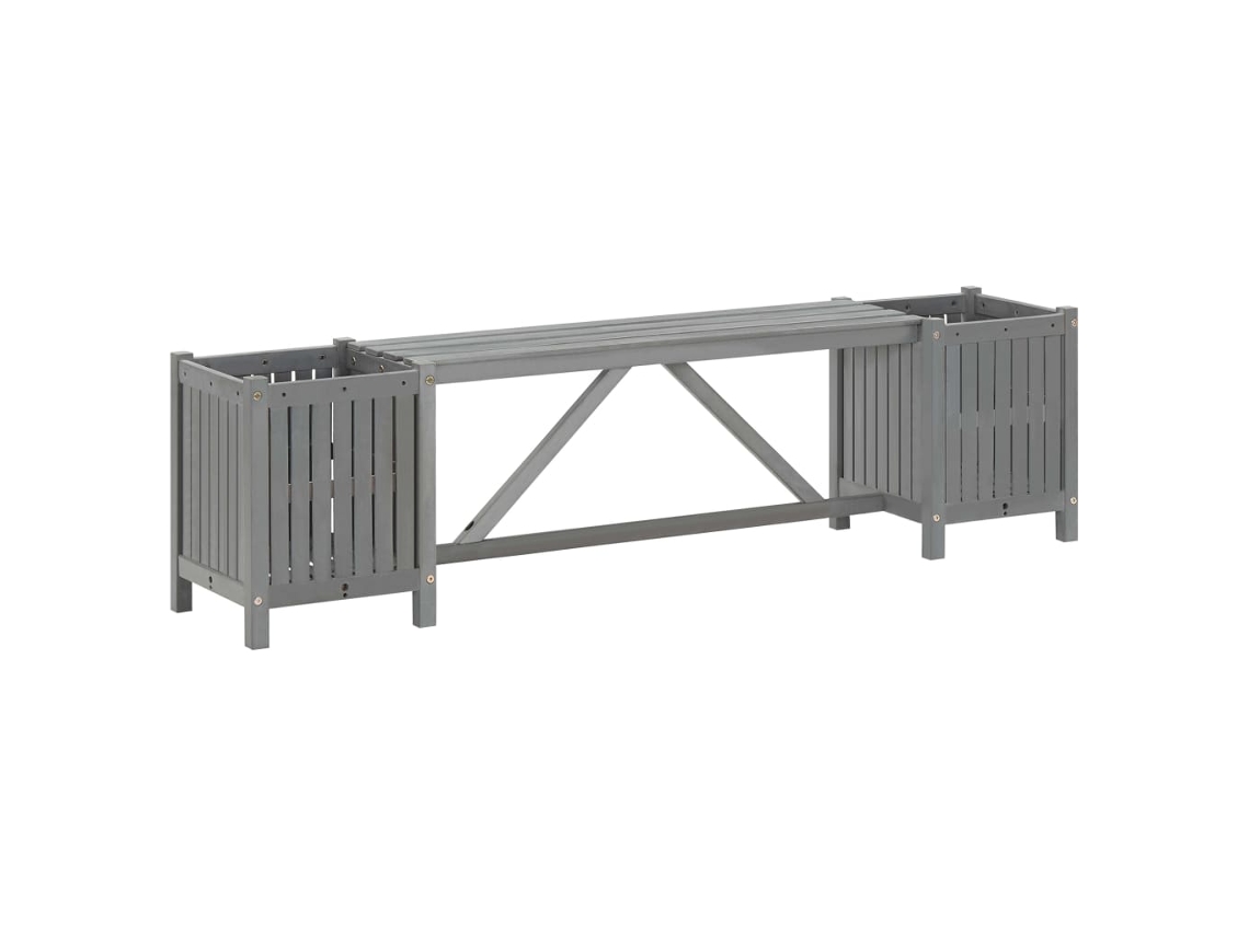 Lovely Home Banco de Jardín con 2 Vasos 150 Cm Acacia Maciza Gris