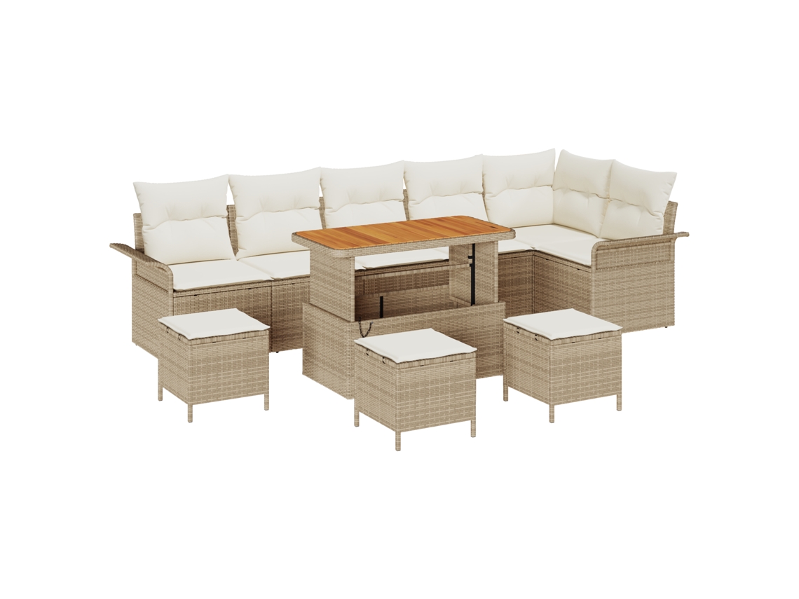 Conjunto 10 De Sofá De Jardín De Vidaxl Con Cojines Beige Poliratán Beige Ratán