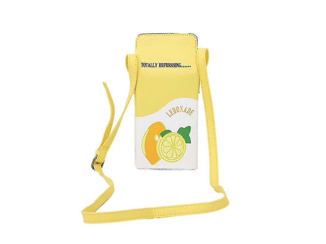 Bolso bandolera para niña con forma de caja de leche de fresa y limón, de poliuretano, con monedero para teléfono.