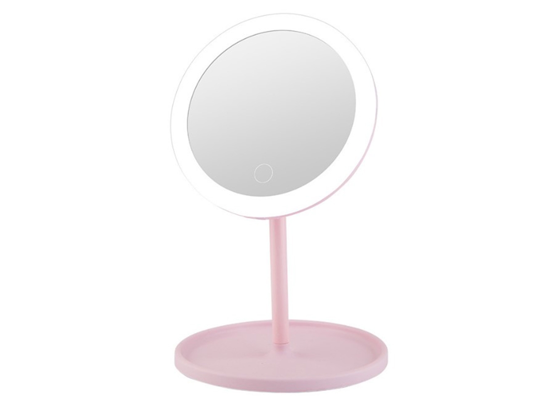 Espelho De Maquilhagem Portátil Com Luz Led Recarregável Via Usb E Ângulo Ajustável