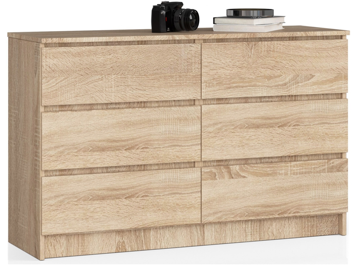Cómoda Akord K140 Roble Sonoma 138 Cm 6 Cajones Frente En Color Roble Sonoma 138x40x77 Cm