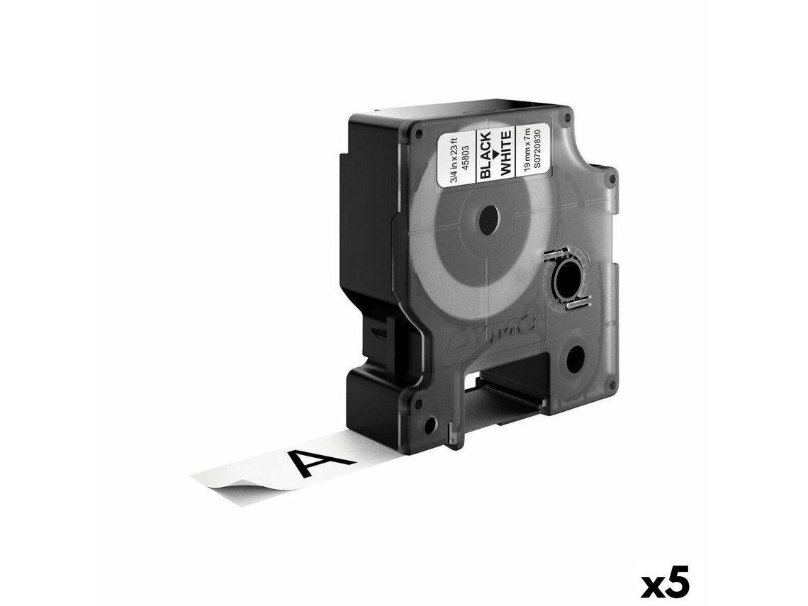 Cinta Laminada Para Etiquetadoras DYMO D1 (Negra Y Blanca - 5 Unidades - 19Mm)