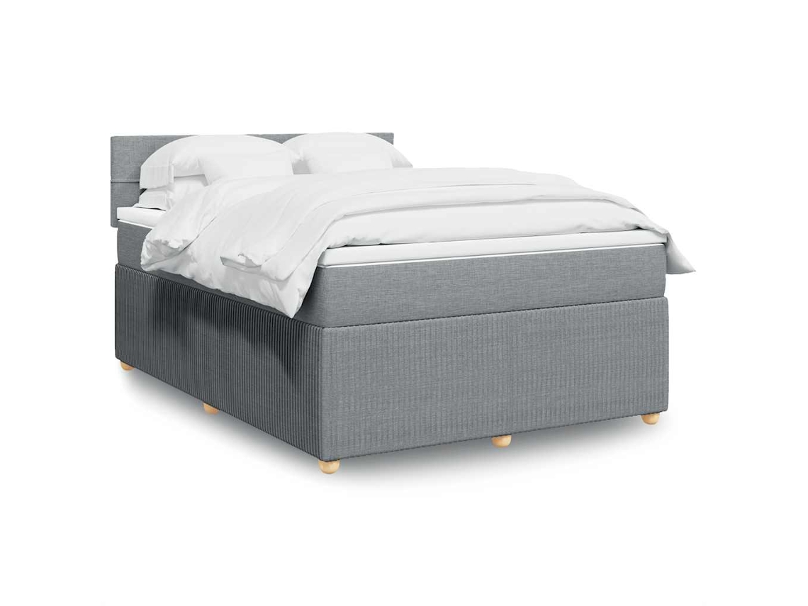 Cama Box Spring Con Colchón Tela Gris Claro 140x190 Cm