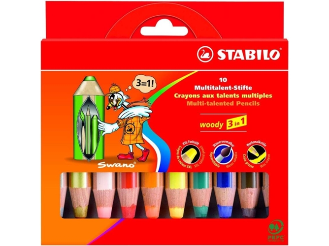 Lápiz de Color STABILO Woody 3 in 1 (10 Un - Multicolor)