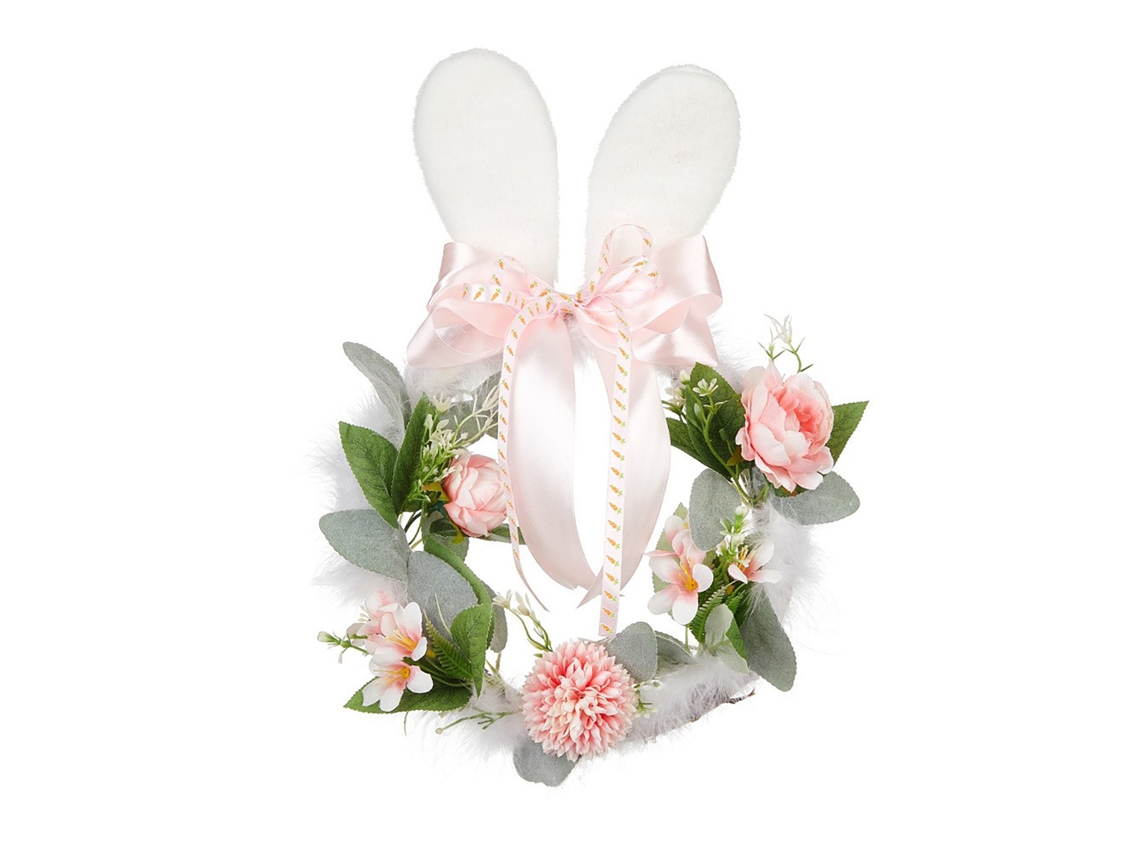 Corona De Orejas De Conejo Esponjosas Para Decorar La Puerta Principal En Pascua Y Primavera.