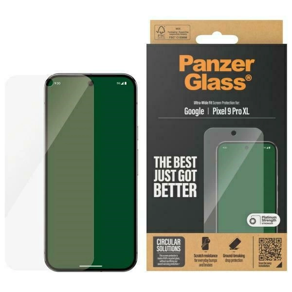Protector de pantalla de vidrio templado PANZERGLASS para Google Pixel 9 Pro XL, protección antirreflejos 9H.