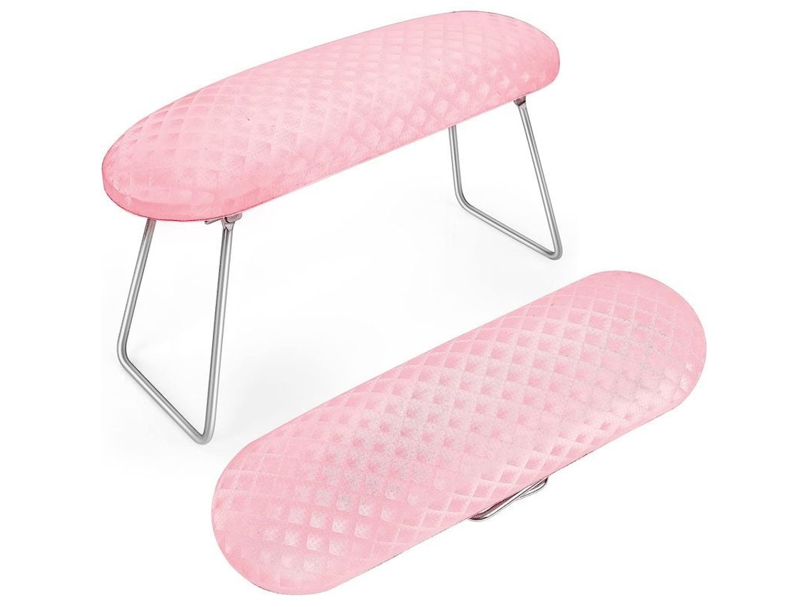 Reposamanos Para Manicura, Almohada Plegable De Microfibra Y Cuero, Estación Profesional Con Soporte, Color Rosa.