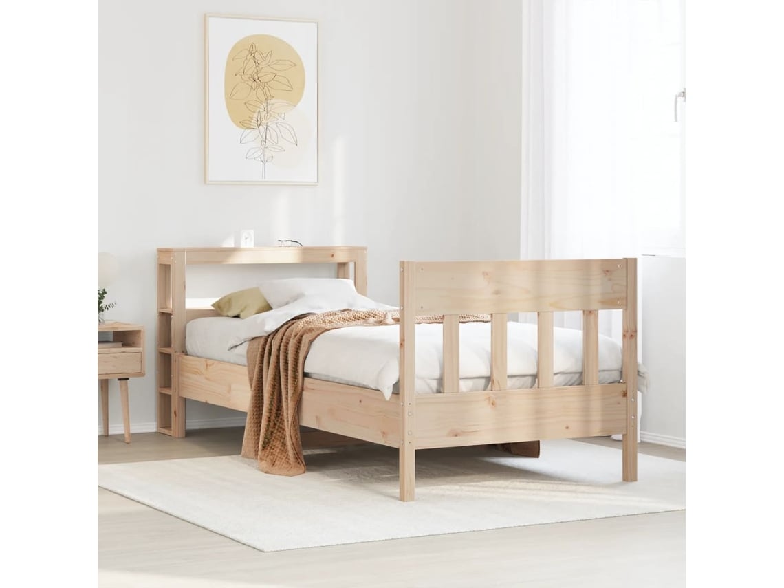 Estructura De Cama Sin Colchón Madera Maciza De Pino 90x200 Cm