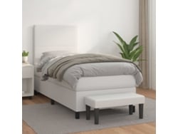 Cama Box Spring Con Colchón Cuero Sintético Blanco 80x200 Cm