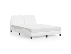 Cama Con Colchón Cuero Sintético Blanco 140x190 Cm