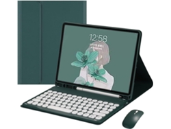 Funda con teclado para iPad 9 (2021), iPad 8 (10,2 pulgadas), iPad 7 (Air 3 Pro) y iPad 10,5 (10,5 pulgadas), con ratón, teclas redondas retro de colores, funda con teclado extraíble.