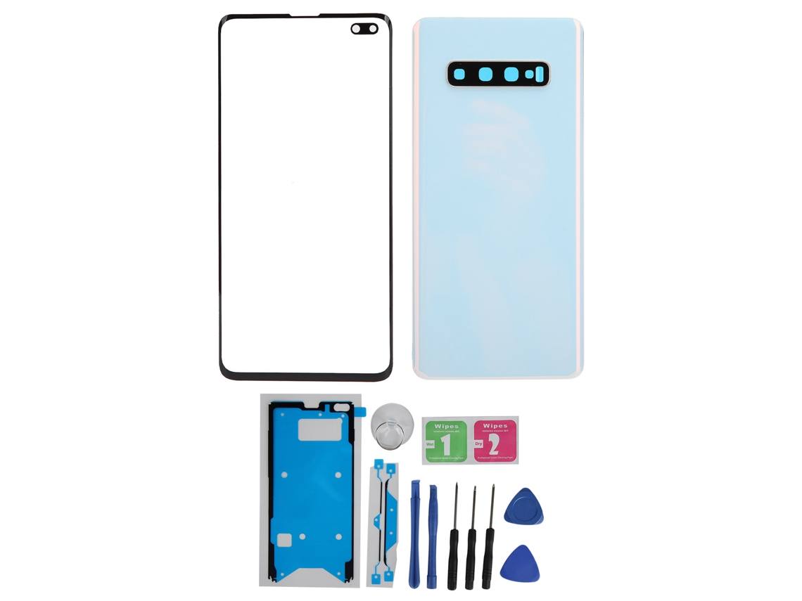 Cubierta De Cristal Trasera Y Panel De Cristal Externo Para Samsung S10+ Plus Blanco Con Herramientas De Reparación.