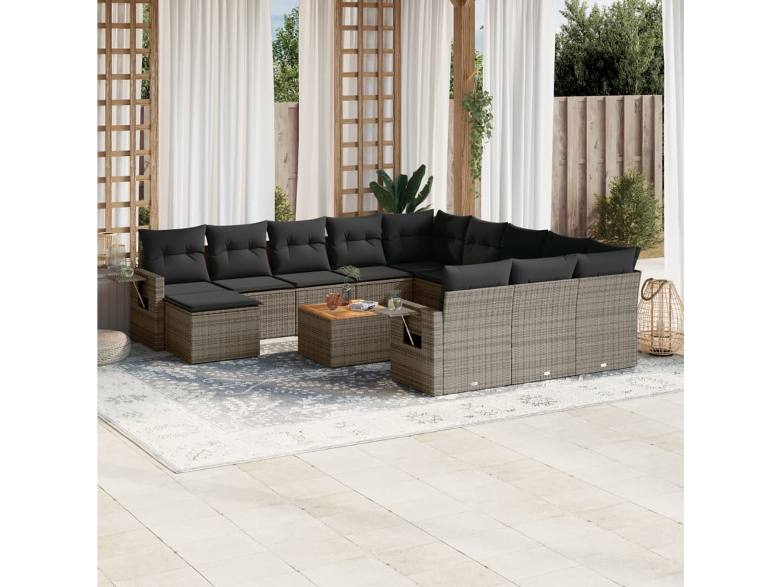 Conjunto de sofá de jardín de 13 piezas con cojines de mimbre gris DKD Home Decor