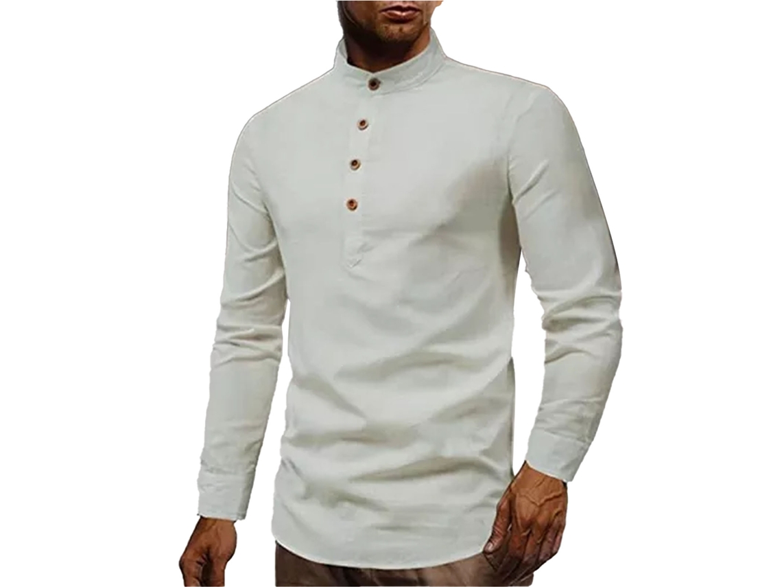 Camisa De Vestir Para Hombre, Cuello Alto, Manga Larga, Corte Ajustado, Medio Botón, Blanca, Xxl