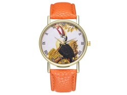 Reloj Unisex De Moda Con Correa De Piel Sintética, Estampado Animal Y Números Romanos Naranjas.