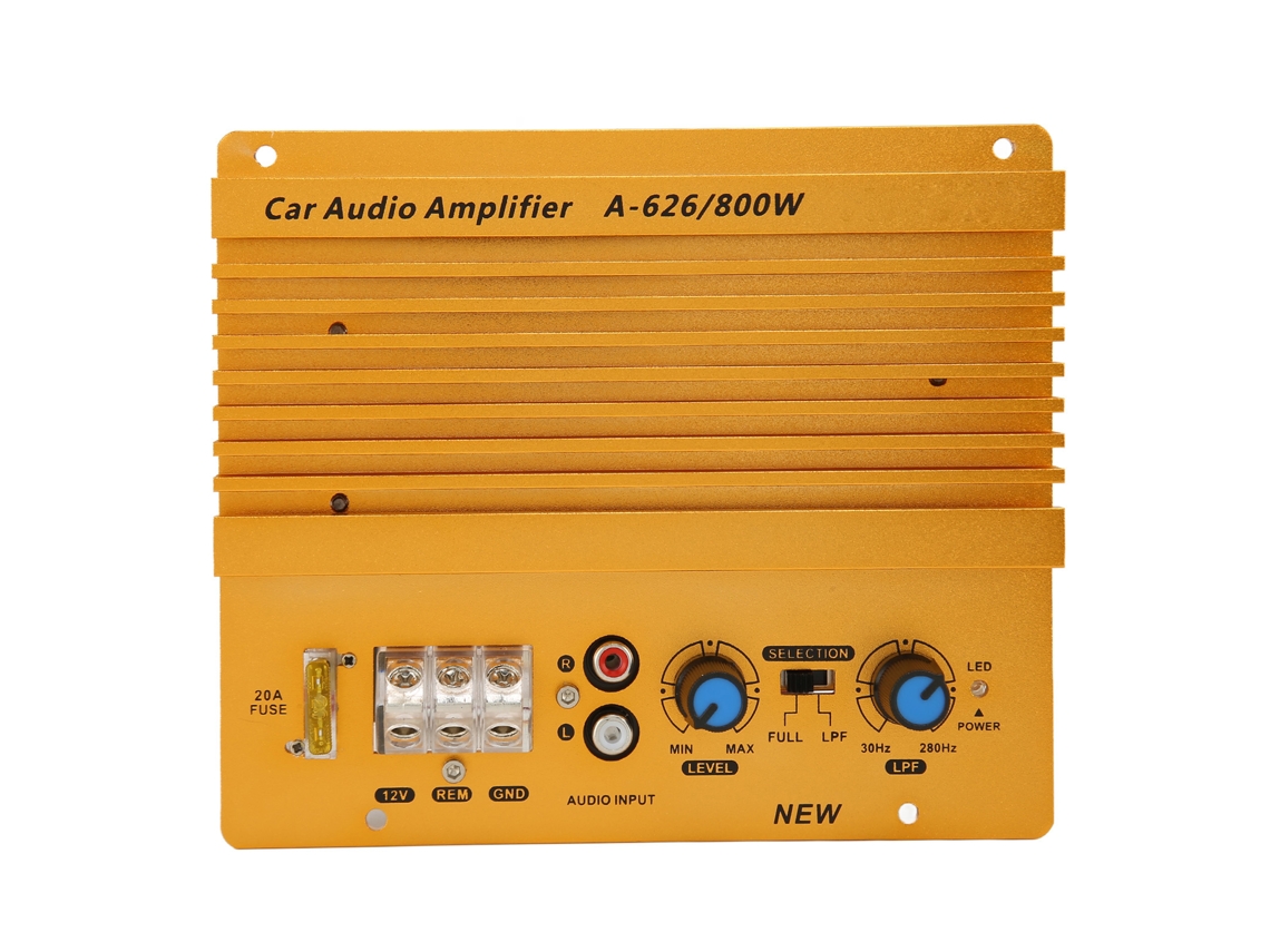 Amplificador estéreo de alta potencia para coche, 12 V, 800 W, con disipación de calor precisa.