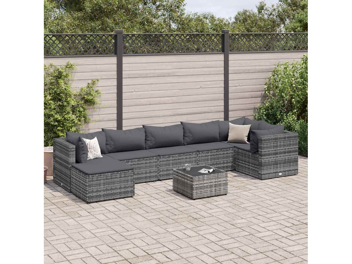 Conjunto de jardín de 8 piezas con cojines de mimbre gris de DKD Home Decor