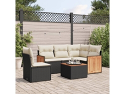 Conjunto de sofá de jardín de 6 piezas con cojines, mimbre sintético negro, DKD Home Decor