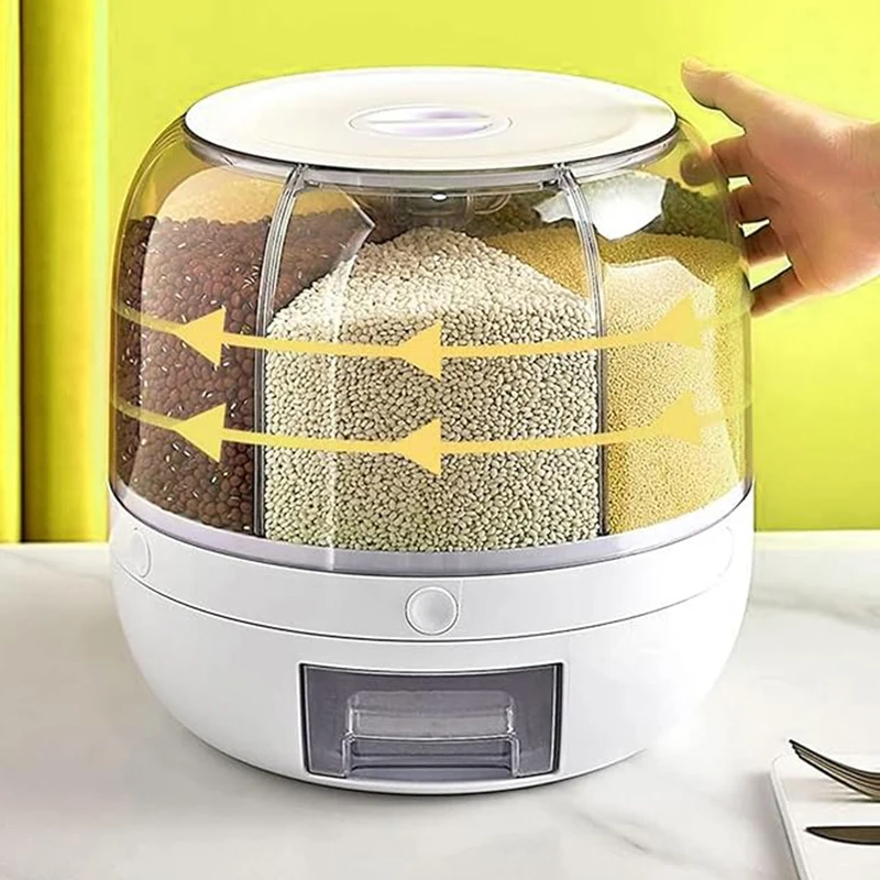 Dispensador De Granos Giratorio De 360° Con 6 Compartimentos (blanco - Grande)