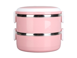 Nevera Redonda De Acero Inoxidable 304 Para El Almuerzo Con Compartimentos Apilables Y Rejilla Protectora (rosa)