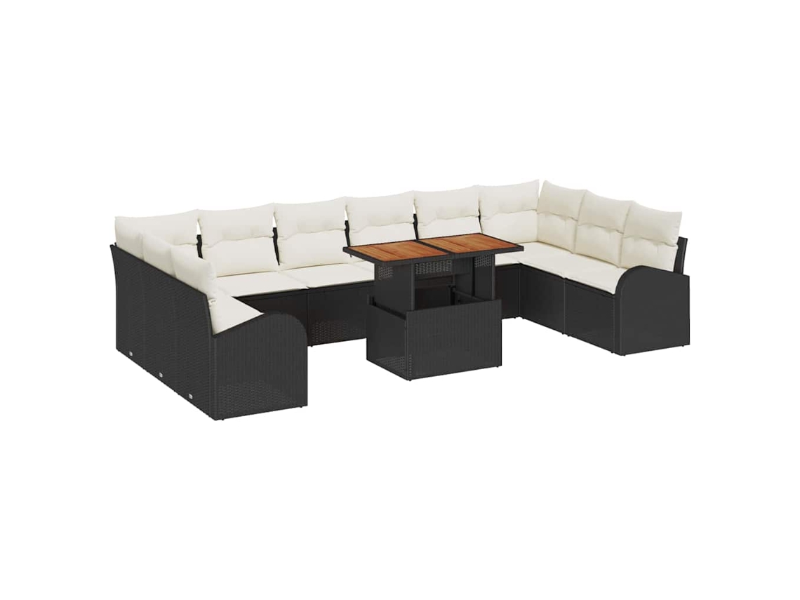 Maison Exclusive - Conjunto De Sofá De Jardín Con Cojín 11 Pcs Negro Y Crema