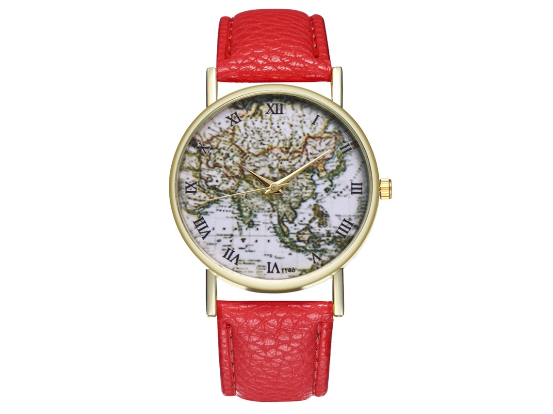 Reloj De Pareja De Cuarzo Con Correa De Pu Y Numerales Romanos (rojo)